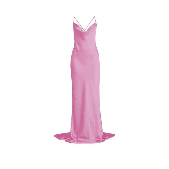 Norma Kamali Cross Back Bias Gown in Candy Pink Medium New Womens Long Dress - Picture 11 of 16